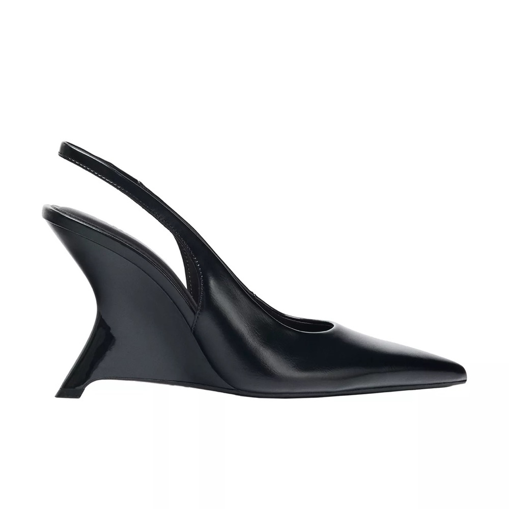 Zara Slingback Wedge Heels Black NWT East - Picture 4 of 10